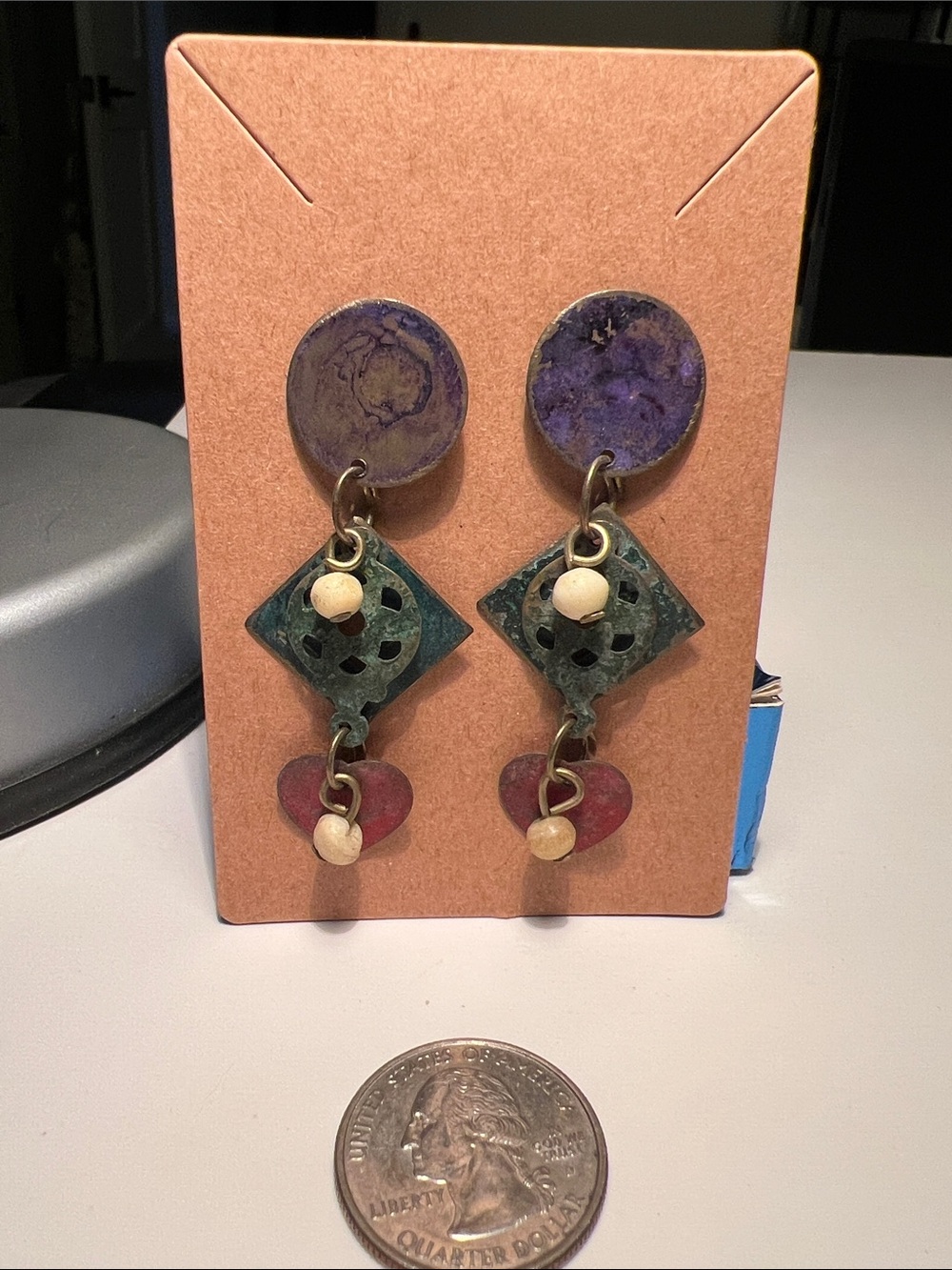 Artisan Purple & Green Mixed-Material Dangle Earrings